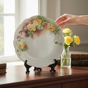 VTG Bavaria Plate White Brown and Yellow Florals Scalloped Edges CottageCore